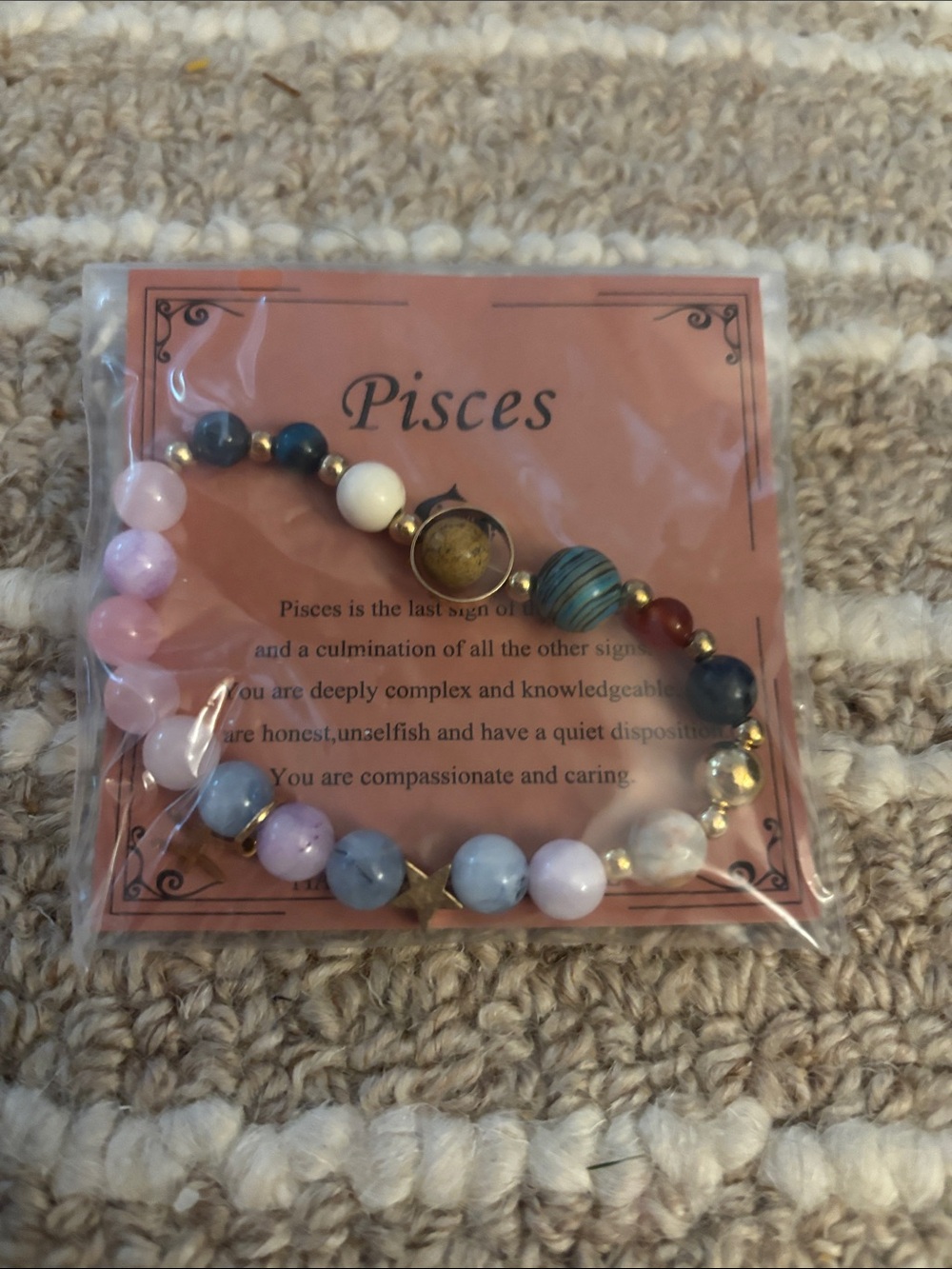 Pisces Multicolor Pastel Beaded Bracelet with Gold Accents